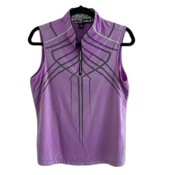 Jamie Sadock 1/4 Zip Golf Top Size M Tennis Active High Neck Sleeveless Purple - Picture 1 of 7